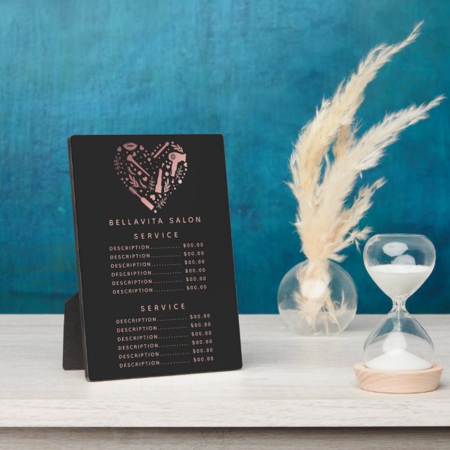 Rose Gold Heart Salon Preis Menü Plaque Fotoplatte (Seite)