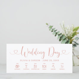 Rose Gold Heart Script Hochzeitstag Zeitkarte