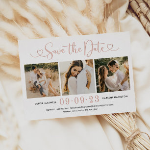 Rose Gold Heart Script Wedding Foto Save the Date Folieneinladung
