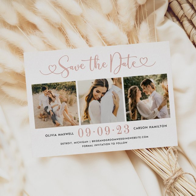 Rose Gold Heart Script Wedding Foto Save the Date Folieneinladung (Von Creator hochgeladen)