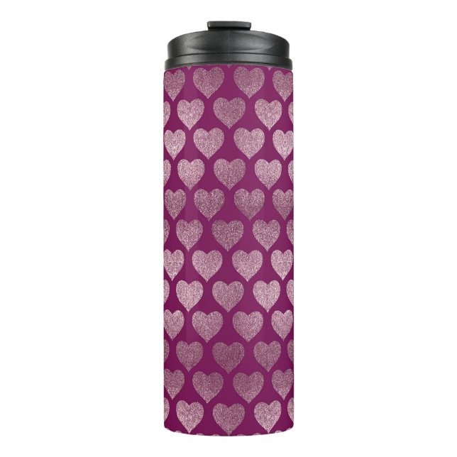 Rose Gold Hearts Glitzer Muster Thermosbecher (Vorderseite)