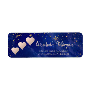 Rose Gold Hearts, Stars, Navy Blue Address Label