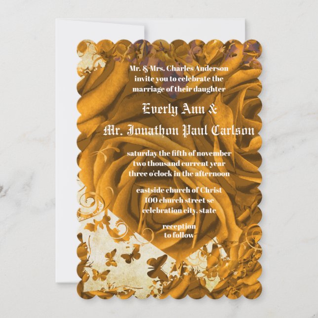 Rose Gold Hearts und Rose Hochzeit Einladung (Vorderseite)
