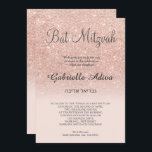 Rose gold hebrew Glitzer pink ombre Bat Mitzvah Einladung<br><div class="desc">Ein modernes,  originelles und einfaches Imitat Rose Gold Glitzer ombre Bat Mitzvah hebrew Einladung auf einen vollständig anpassbaren rot-rosa Hintergrund</div>