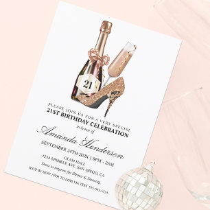 Rose Gold Heelse und Champagne Frauen zum Geburtst Einladung