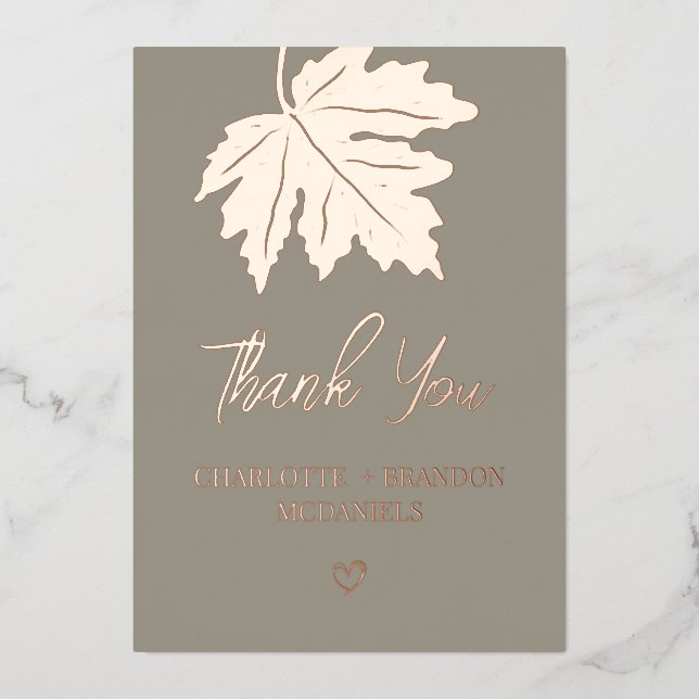 Rose Gold Herbst Maple Leaf Hochzeit Vielen Dank Folieneinladung (Vorderseite)