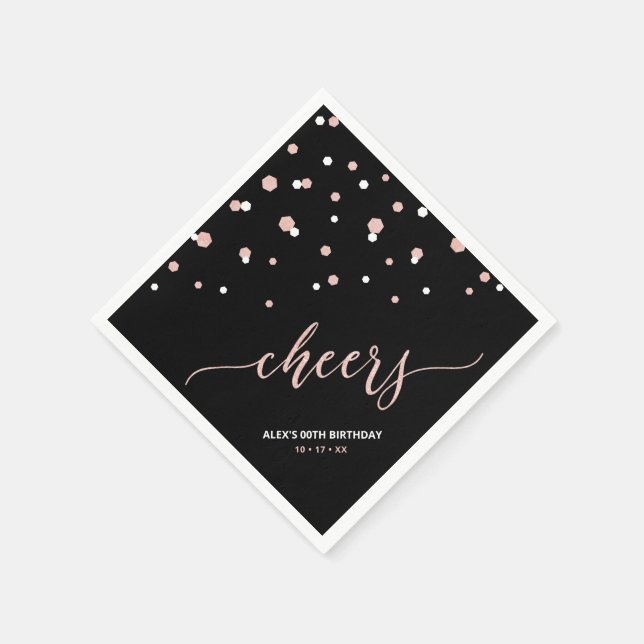 Rose Gold Hexagon Confetti Cheers Custom Party Serviette (Ecke)