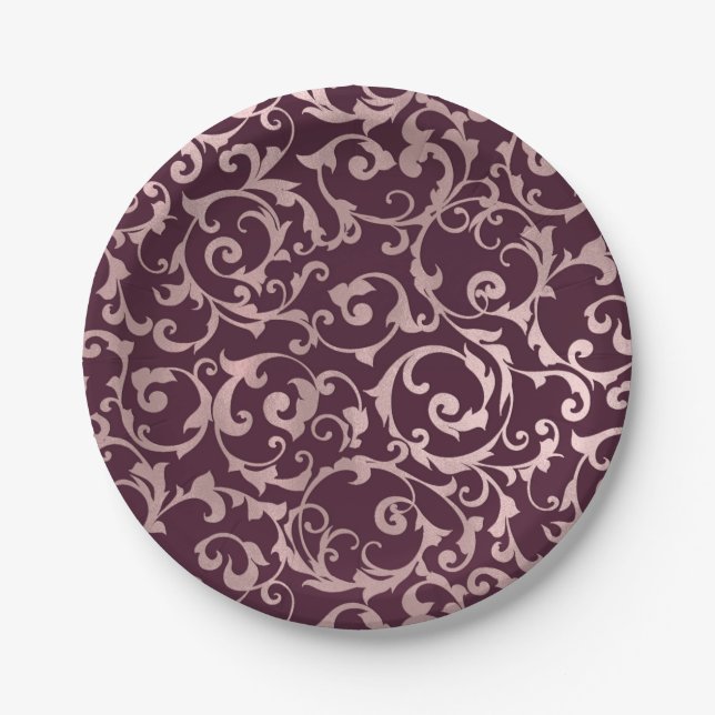 Rose Gold Himbeere Wine Moderne Kunst, Dichtung un Pappteller (Vorderseite)