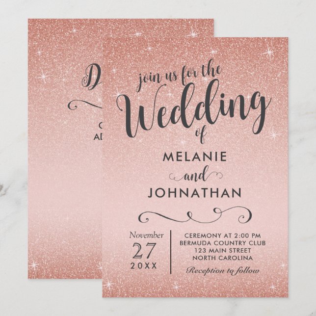 Rose Gold Hochzeit Einladung, Rosa Einladung (Vorne/Hinten)