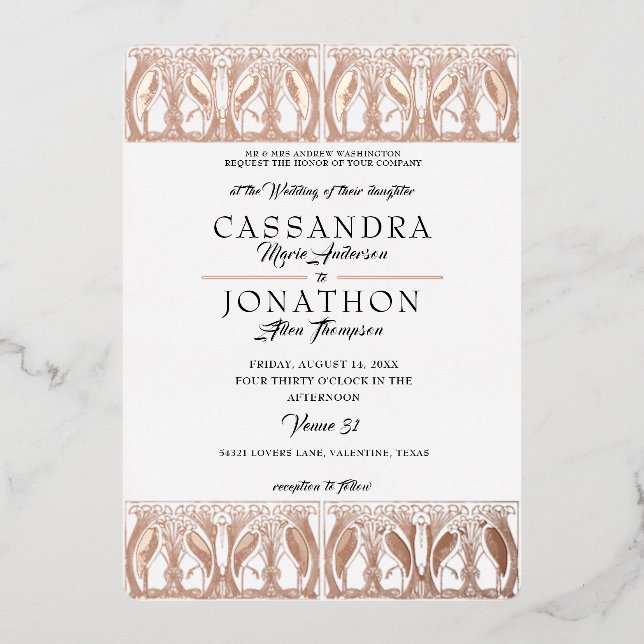 Rose Gold Hochzeit Folieneinladung (Vorderseite)