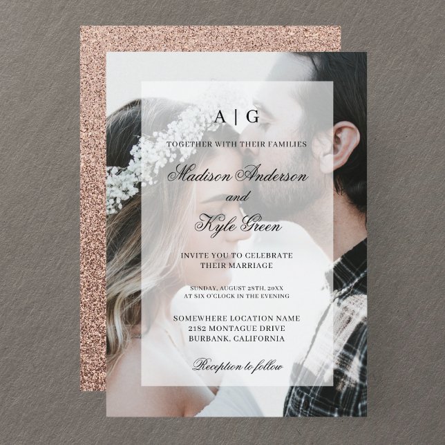 Rose Gold Hochzeit Foto Einladung mit Overlay (Von Creator hochgeladen)