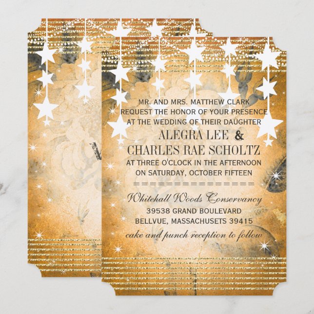 Rose Gold Hochzeitskarte unter den Sternen Einladung (Vorne/Hinten)