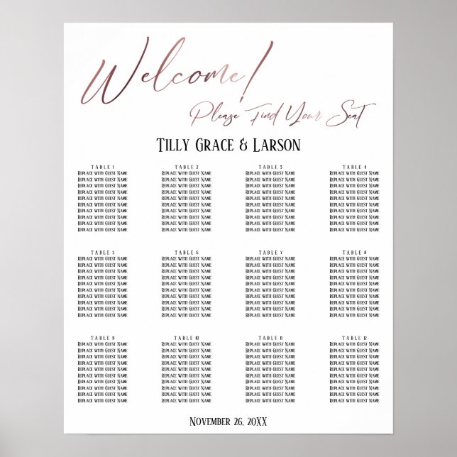 Rose Gold Hochzeitssitzkarte Poster (Vorne)