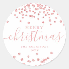 Rose Gold Holiday Weihnachten Glitzer Confetti Whi Runder Aufkleber