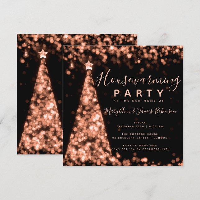 Rose Gold Housewarming Party Weihnachtsfeiertage Einladung (Vorne/Hinten)