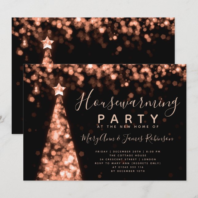 Rose Gold Housewarming Party Weihnachtsfeiertage Einladung (Vorne/Hinten)