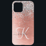 Rose Gold Hübsch Girl Silver Glitzer Funkelnd iPhone 12 Pro Max Hülle<br><div class="desc">Dieses schicke Gehäuse mit hübschem silberglänzenden Glitzer auf einer Rose mit goldgelb gebürstetem metallischem Hintergrund ist einfach zu personalisieren.</div>