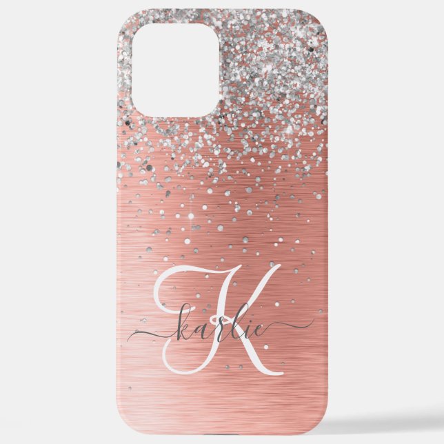 Rose Gold Hübsch Girl Silver Glitzer Funkelnd iPhone 12 Pro Max Hülle (Rückseite)