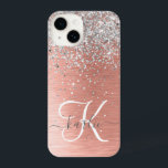 Rose Gold Hübsch Girl Silver Glitzer Funkelnd iPhone 14 Hülle<br><div class="desc">Dieses schicke Gehäuse mit hübschem silberglänzenden Glitzer auf einer Rose mit goldgelb gebürstetem metallischem Hintergrund ist einfach zu personalisieren.</div>