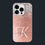 Rose Gold Hübsch Girl Silver Glitzer Funkelnd iPhone 14 Pro Hülle<br><div class="desc">Dieses schicke Gehäuse mit hübschem silberglänzenden Glitzer auf einer Rose mit goldgelb gebürstetem metallischem Hintergrund ist einfach zu personalisieren.</div>