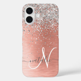 Rose Gold Hübsch Girl Silver Glitzer Funkelnd iPhone 16 Hülle