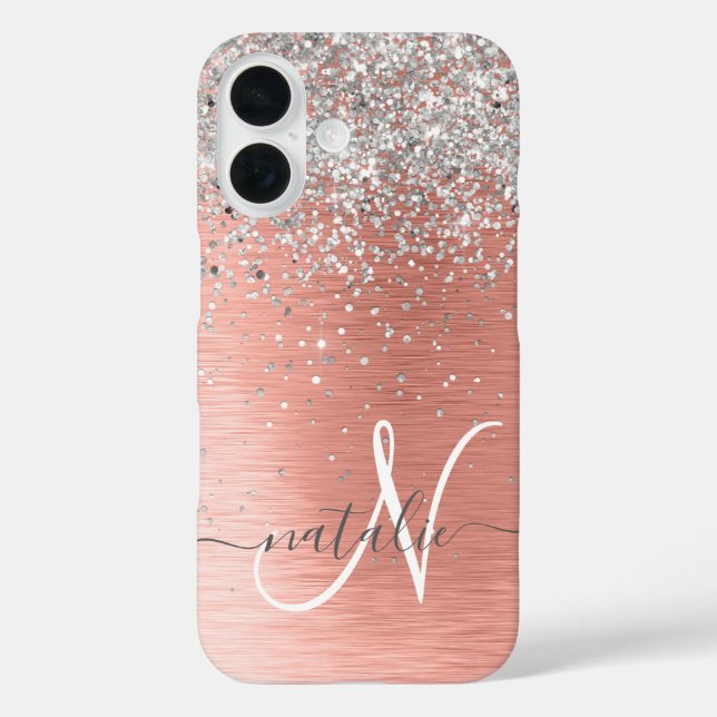 Rose Gold Hübsch Girl Silver Glitzer Funkelnd iPhone 16 Hülle (Rückseite)