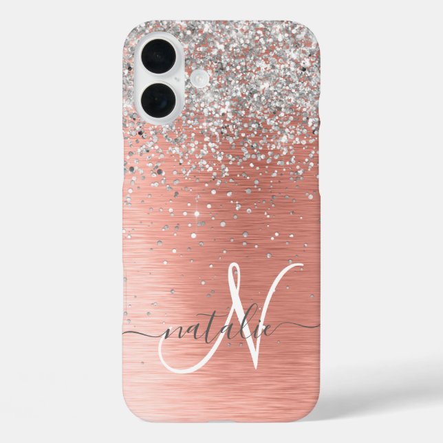 Rose Gold Hübsch Girl Silver Glitzer Funkelnd iPhone 16 Plus Hülle (Rückseite)