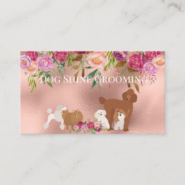 Rose Gold Hund Grooming Floral Pet Services Visitenkarte (Vorderseite)