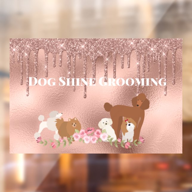 Rose Gold Hund Grooming Glitzer Pet Services Fensteraufkleber (Blatt 2)