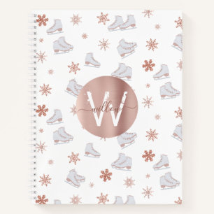 Rose Gold Ice Skate Rosa Skaten Monogram Notizbuch