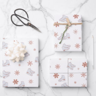 Rose Gold Ice Skate Rosa Skaten-Muster Geschenkpapier Set