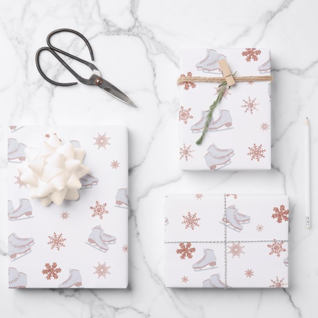 Rose Gold Ice Skate Rosa Skaten-Muster Geschenkpapier Set (Vorderseite)