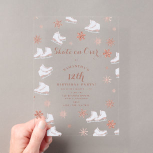 Rose Gold Ice Skate Rosa Skaten zum Geburtstag Acryleinladungen