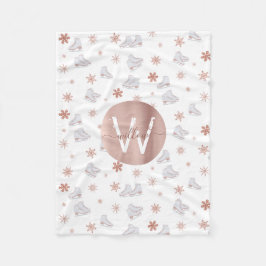 Rose Gold Ice Skates Blush Pink Skating Monogram Fleecedecke