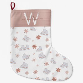 Rose Gold Ice Skates Blush Pink Skating Monogram Großer Weihnachtsstrumpf