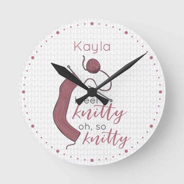 Rose Gold Ich fühle mich Knitty, Oh, so Knitty Runde Wanduhr (Vorderseite)