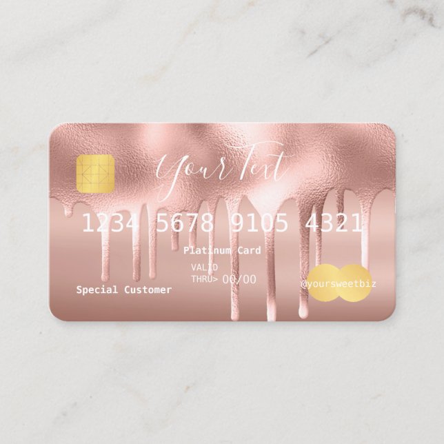 Rose Gold-Ihr Text (Makeup) Anstrich Tropfen-Gutha Visitenkarte (Vorderseite)