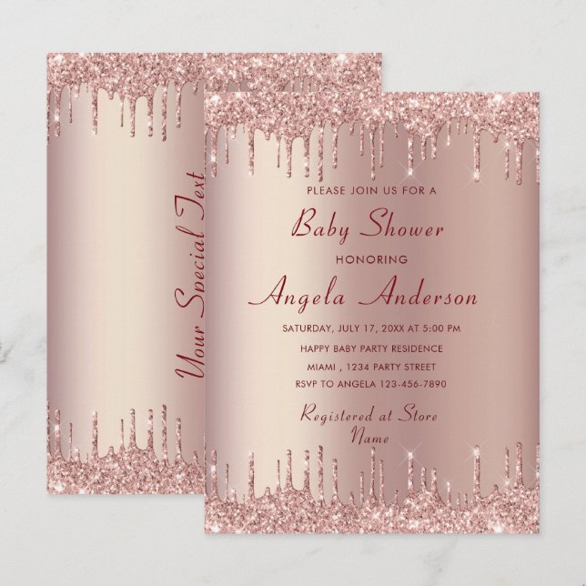 Rose Gold Ihre Baby Dusche Einladungskarte (Vorne/Hinten)