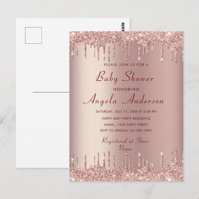 Rose Gold Ihre Baby Dusche Einladungskarte (Vorne/Hinten)