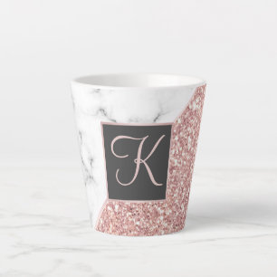 Rose Gold Imitat Glitzer Marmor Mit Monogramm Milchtasse