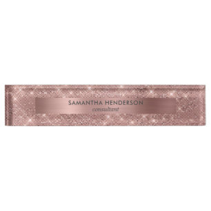 Rose Gold Imitat Schimmer und Fohlen Namensplakette