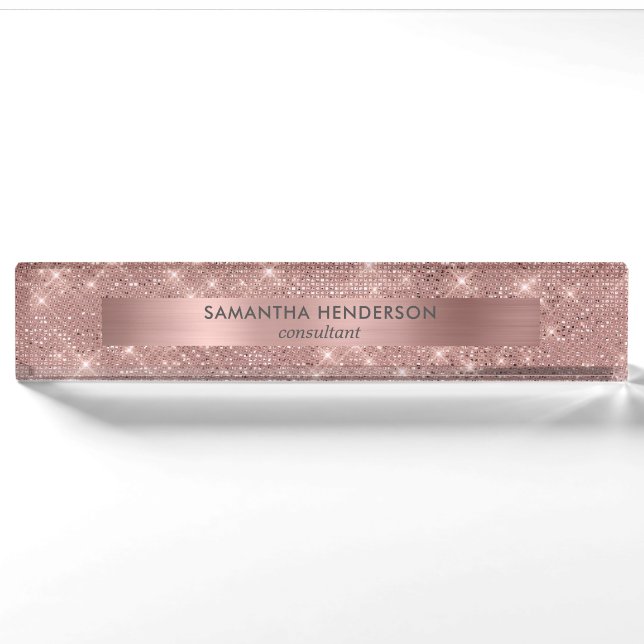 Rose Gold Imitat Schimmer und Fohlen Namensplakette (Vorderseite)
