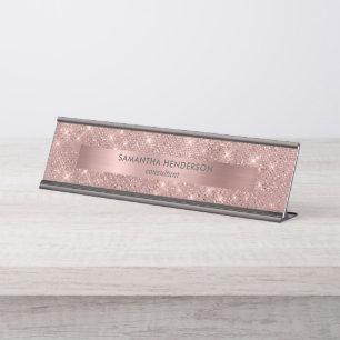 Rose Gold Imitat Schimmer und Fohlen Schreibtischnamensplakette