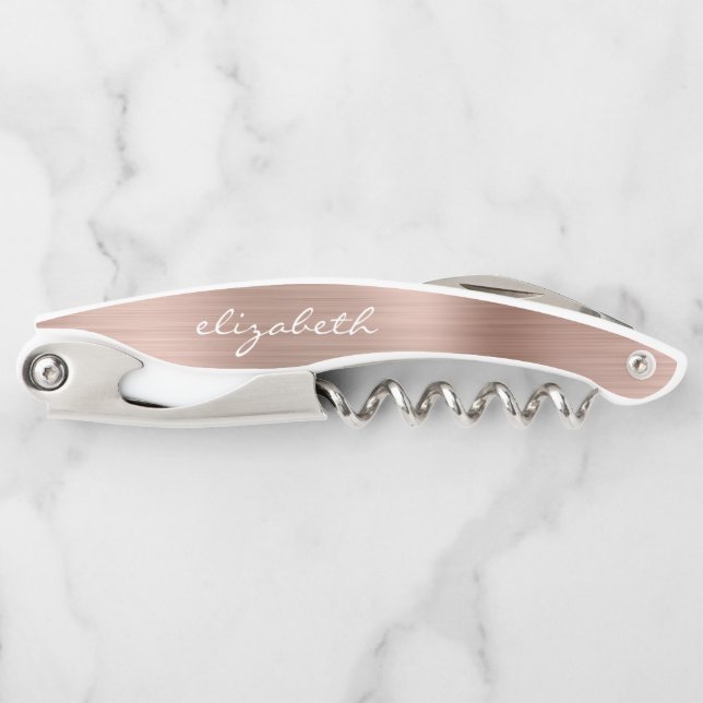 Rose Gold Imitate Brushed Metal Personalisiertes S Kellnermesser (Vorderseite)