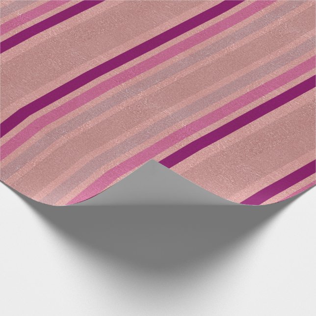 Rose Gold Imitate Fohlen Glitzer Rosa Lila Streife Geschenkpapier (Ecke)