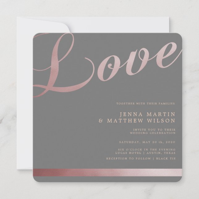 Rose Gold Imitate Foil Calligrafy Einladung (Vorderseite)