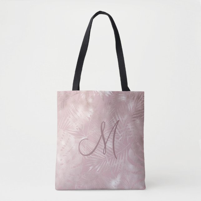 Rose Gold Imitate Foli Tropica Blatt Monogramm Tot Tasche (Vorderseite)