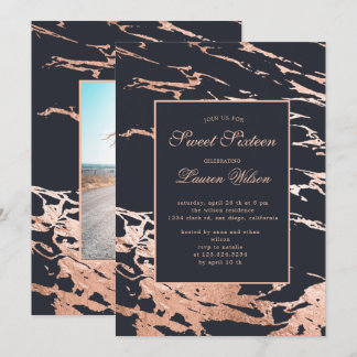 Rose Gold Imitate Folie Marmor 16 . Geburtstag Einladung