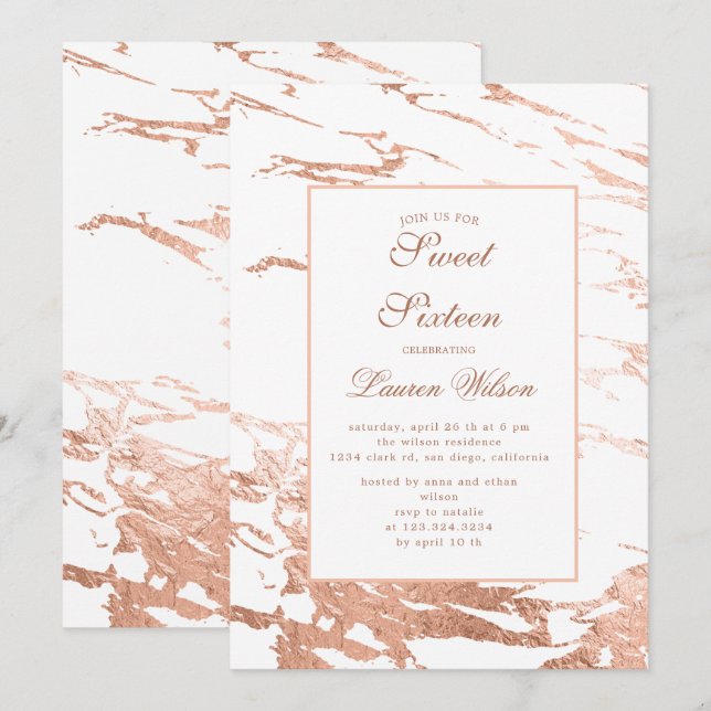 Rose Gold Imitate Folie Marmor Chinanera Einladung (Vorne/Hinten)