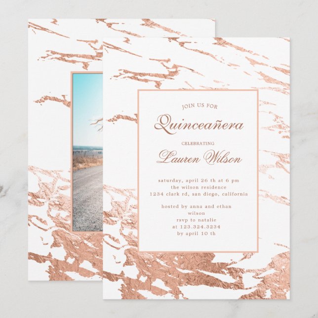 Rose Gold Imitate Folie Marmor Chinanera Einladung (Vorne/Hinten)